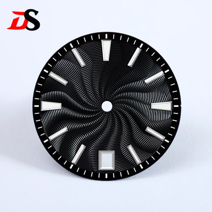 28.5mm Guilloche Dial Silver Index Blue Lume Sterile NH35NH38 Movement 3 O'clock /6O'clock /no Date