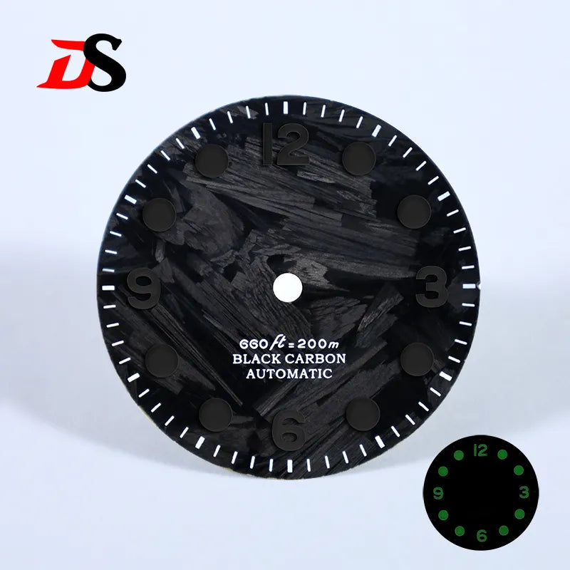 28.5mm Retro 369 Number Carbon fiber Dial Black Lume for NH35NH38 Movement No Date Dial