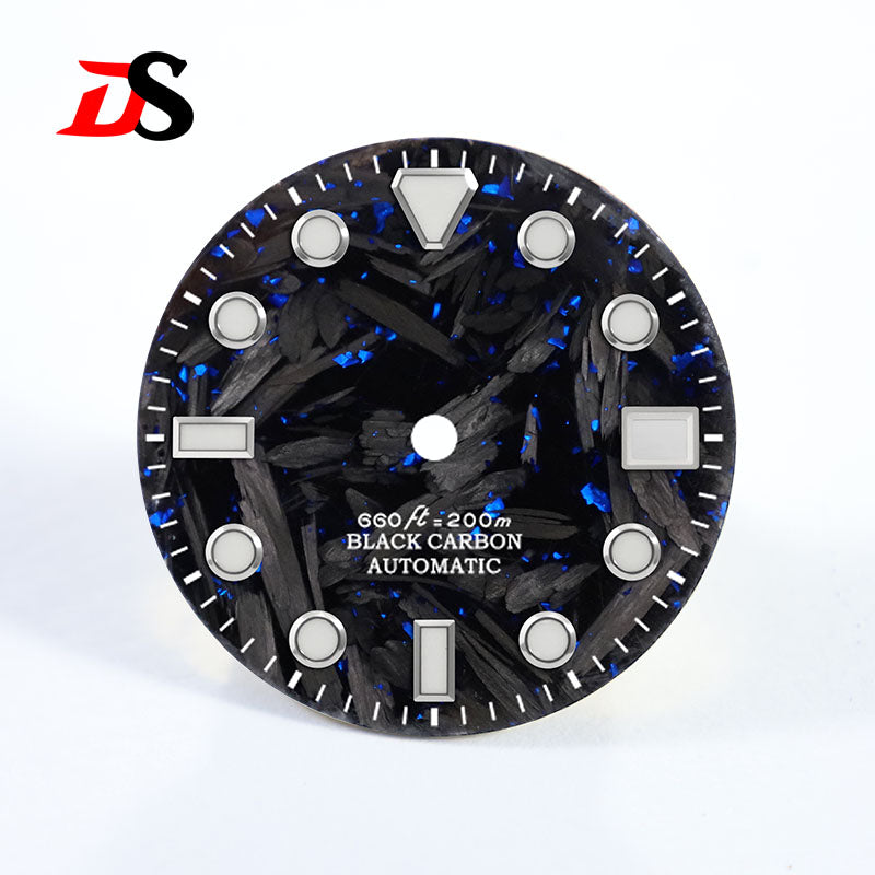 28.5mm New Carbon Fiber Dial Hypotenuse Index BGW9 C3 Lume Fit NH35 Movement