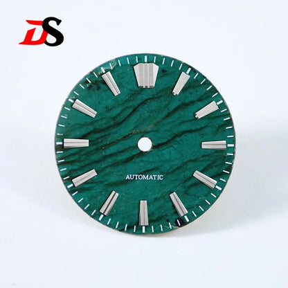 No Date 28.5mm Green Labradorite High Quality No Lume NH38 Movement Stone Dial Blue Lume