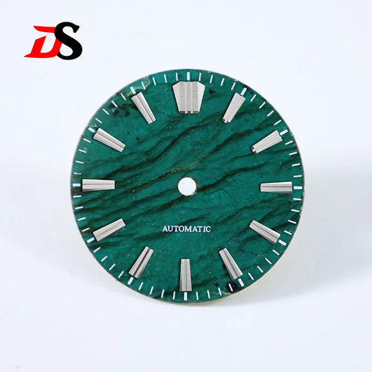 28.5mm Green Labradorite High Quality Dial No Lume NH38 Movement Stone Dial Date Blue Lume