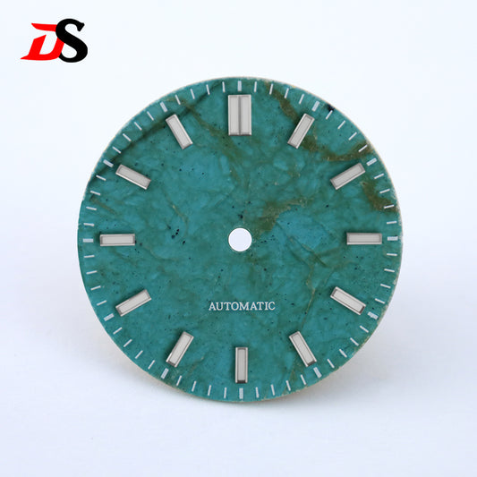 No Date 28.5mm Green Labradorite High Quality No Lume NH38 Movement Stone Dial Blue Lume