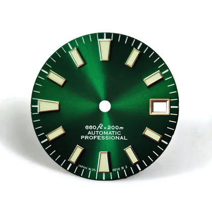 28.5mm Dial Sunburst Dial Green Lume Modified Watch NH35 Movement