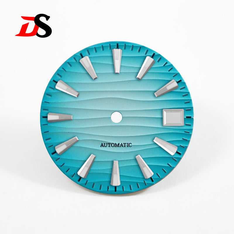 28.5mm Wave Dial Green/Blue Lume 3 O'clock Date NH35 NH34