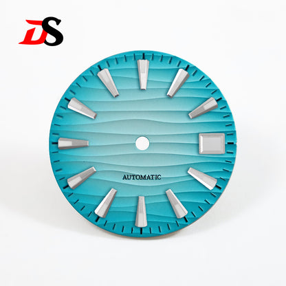 28.5mm Wave Dial Green/Blue Lume 3 O'clock Date NH35 NH34