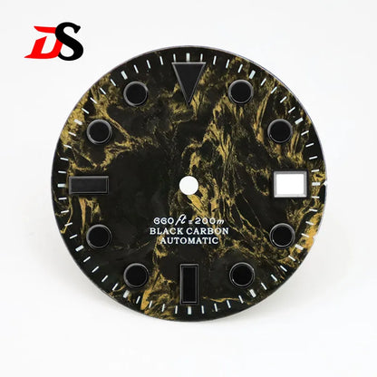 28.5mm Dial YM Index Rich Color Texture Carbon Fiber Dial Black Lume for NH35 Movement No date/3o'clock date
