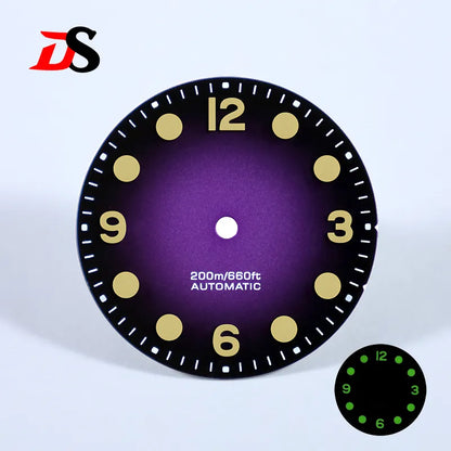 28.5mm Retro 369 Number Dial Gradient Matte Dial Green Lume for NH35NH38 Movement No Date Dial