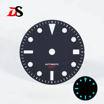 28.5mm Matte Black Blue Dial Blue Lume NH38 NH35 Movement