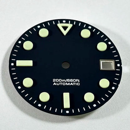 NH35 Dial 28.5mm Matte Dial Hollow Index Green Lume for NH35 Movement 3 O'clock Date/no Date
