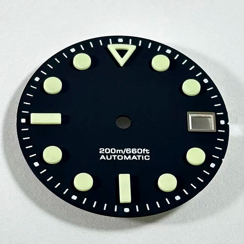 Matte Dial Hollow Index NH35 Dial 28.5mm Blue Lume for NH35 Movement 3 O'clock Date/no Date