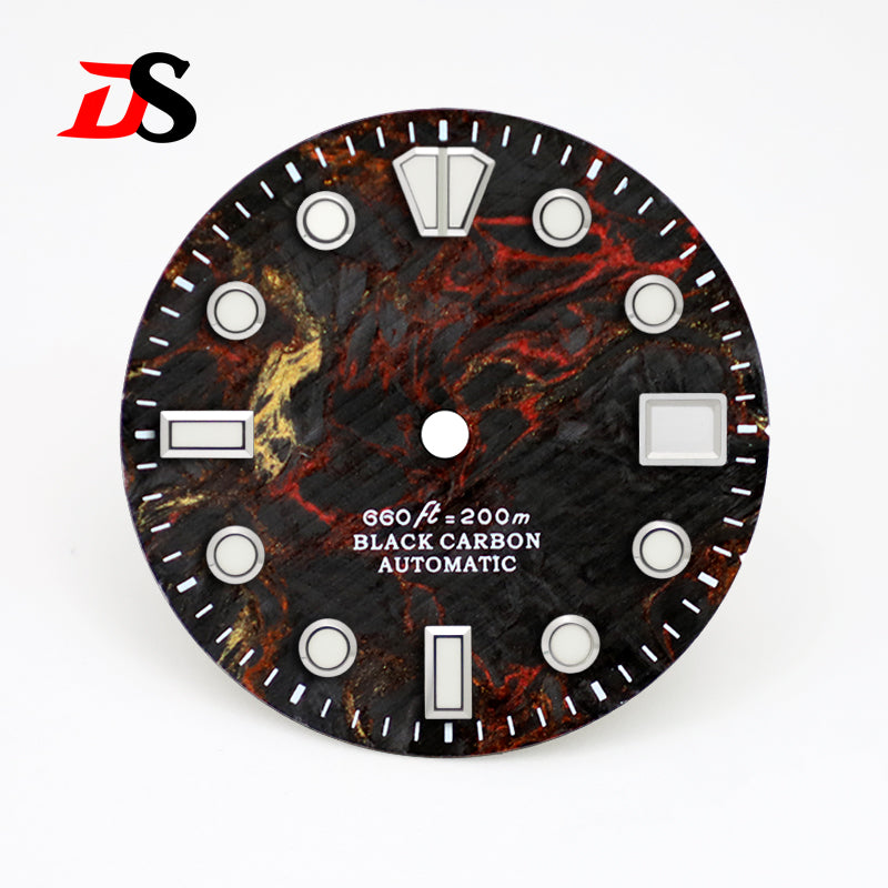 28.5mm Dial Rich Color LavaTexture Carbon Fiber Dial BGW9 Lume for NH35 Movement No Date/3o'clock Date