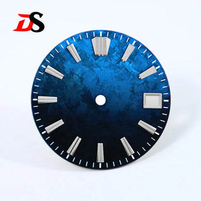 Gradient Sea Blue Watch Dial Crystal Titanium Texture NO Lume NH35 Movement 28.5mm