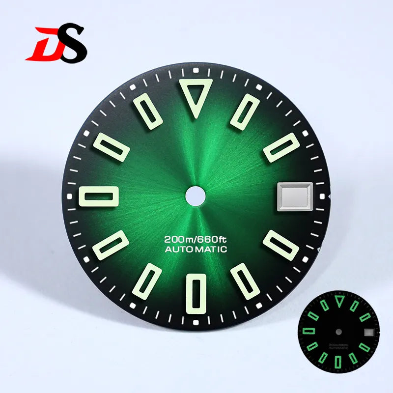 28.5mm Matte Dial Hollow Index Green Lume SKX007 for NH35 Movement