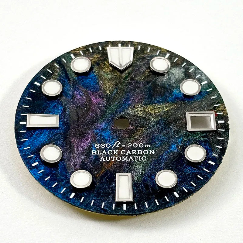 Rich Color Lava Texture Carbon Fiber Dial BGW9 C3 Lume for NH35 Movement 28.5mm Dial 3o'clock date