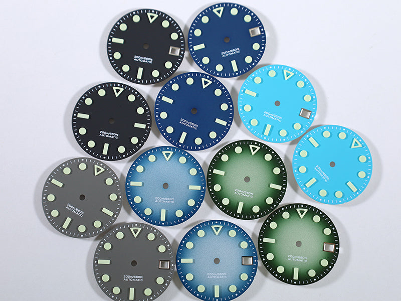 NH35 Dial 28.5mm Matte Dial Hollow Index Green Lume for NH35 Movement 3 O'clock Date/no Date