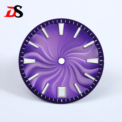 28.5mm Guilloche Dial Silver Index Blue Lume Sterile NH35NH38 Movement 3 O'clock /6O'clock /no Date