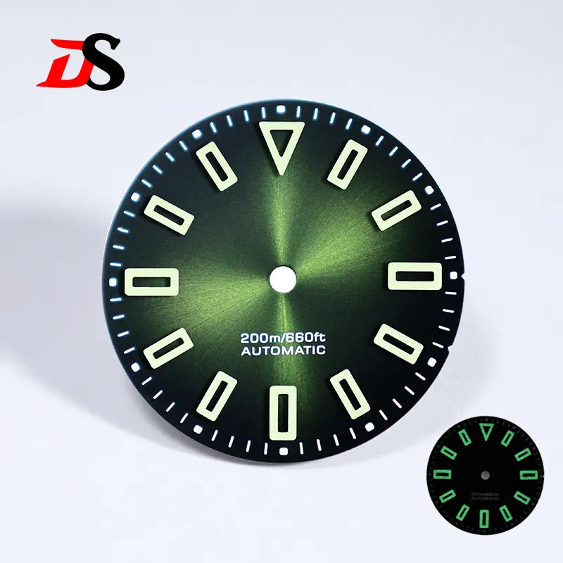 28.5mm Matte Dial Hollow Index Green Lume SKX007 for NH35 Movement