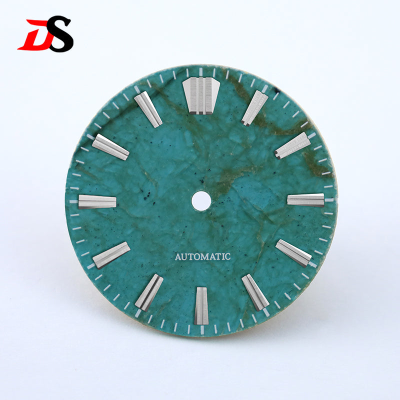 No Date 28.5mm Green Labradorite High Quality No Lume NH38 Movement Stone Dial Blue Lume