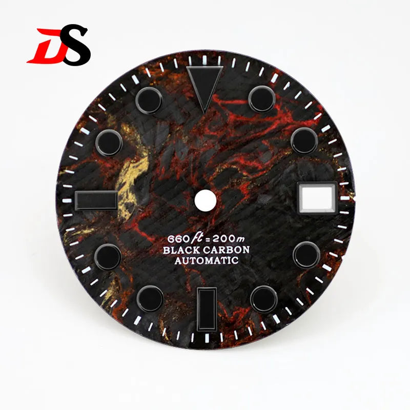 28.5mm Dial YM Index Rich Color Texture Carbon Fiber Dial Black Lume for NH35 Movement No date/3o'clock date