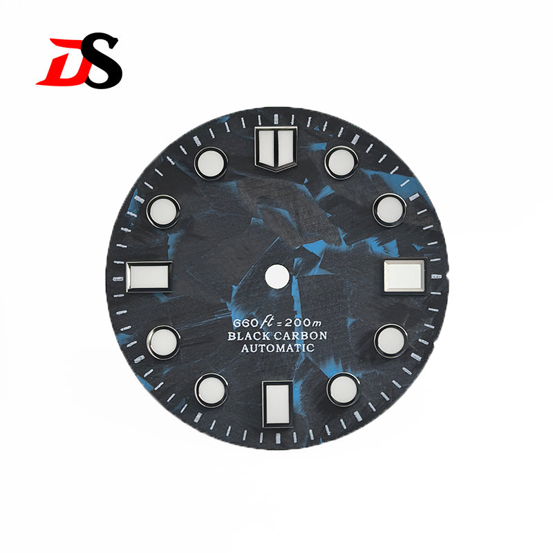 Black Carbon Fiber Dial 28.5mm NH35 Dial Blue Lume MM Index