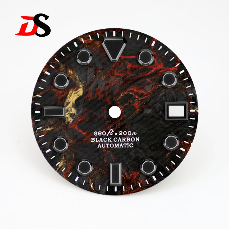 28.5MM Dial Rich Color Lava Carbon Fiber Dial Black Lume High Quality for NH35 Movement No date/3o'clock date