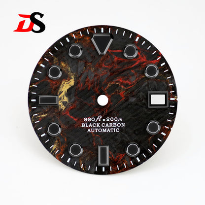 28.5MM Dial Rich Color Lava Carbon Fiber Dial Black Lume High Quality for NH35 Movement No date/3o'clock date