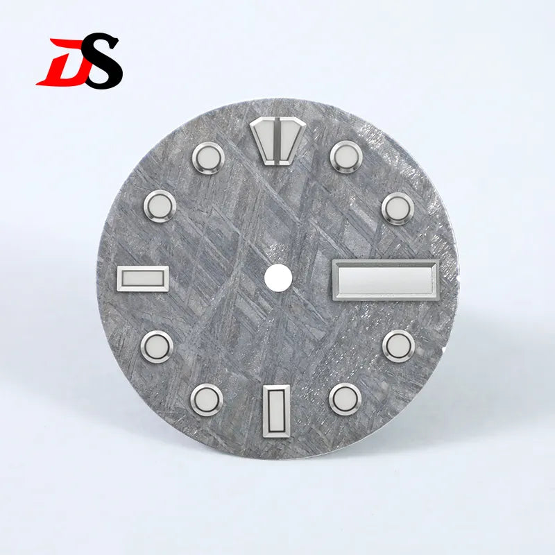 Natural 28.5mm Grey Meteorite Dial Day Date Blue Lume NH36 Movement No Tick Mark