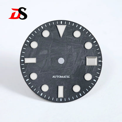 Natural Black Meteorite Automatic Dial Blue-green Lume NH35NH36 28.5mm