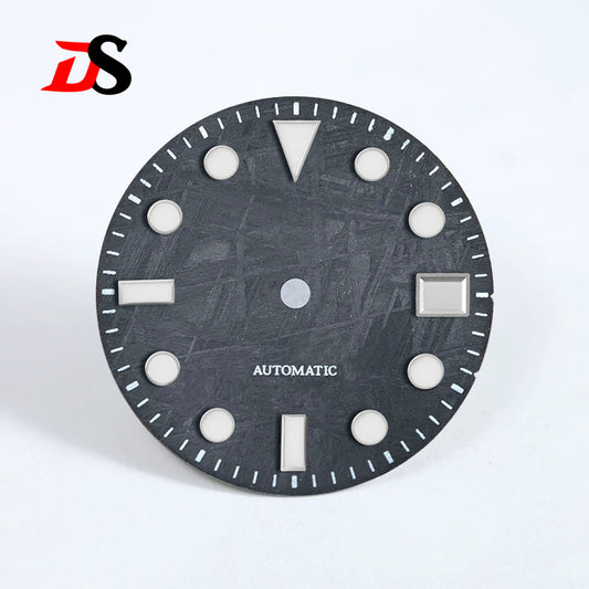 Natural Black Meteorite Automatic Dial Blue-green Lume NH35NH36 28.5mm