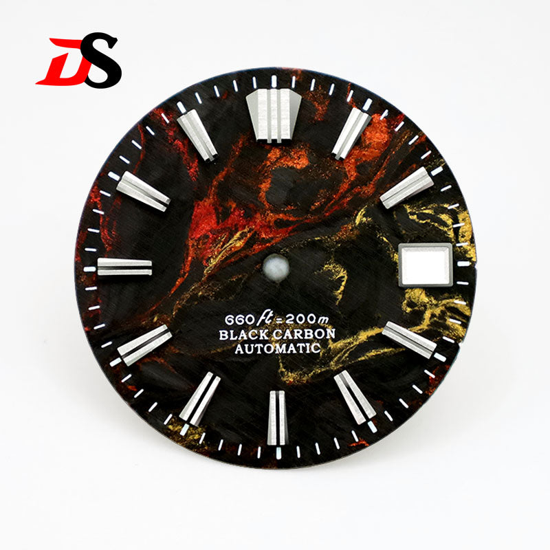28.5MM Lava Carbon Fiber Dial No Lume Rich Color for NH35NH36 Movement No Date/3o'clock Date