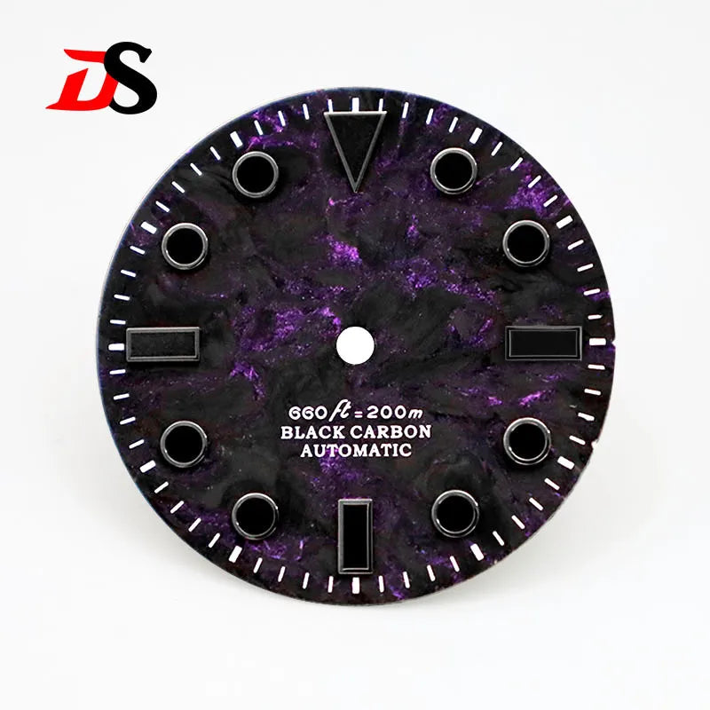 28.5mm Dial YM Index Rich Color Texture Carbon Fiber Dial Black Lume for NH35 Movement No date/3o'clock date