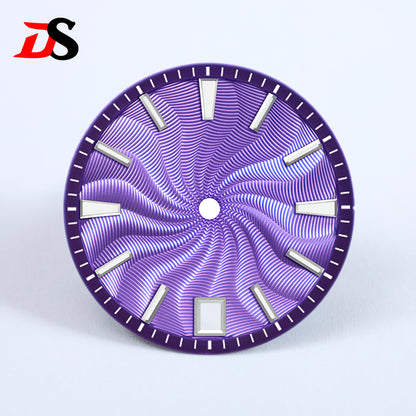 28.5mm Guilloche Dial Silver Index Blue Lume Sterile NH35NH38 Movement 3 O'clock /6O'clock /no Date