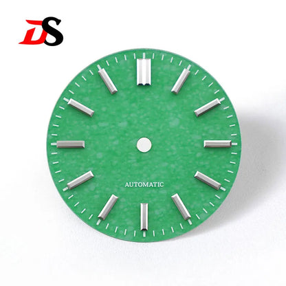 Natural 28.5mm Malay Jade Stone Dial No Lume NH35 NH38 Movement Blue Lume