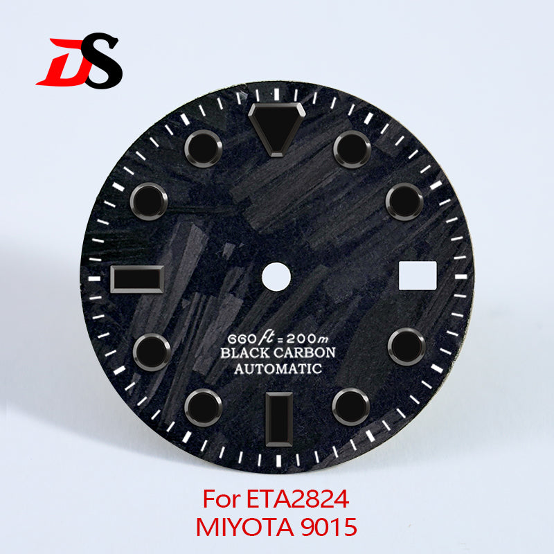 High Quality Carbon Fiber Dial Black Lume for MIYOTA 9015 /ETA2824 Movement 28.5MM
