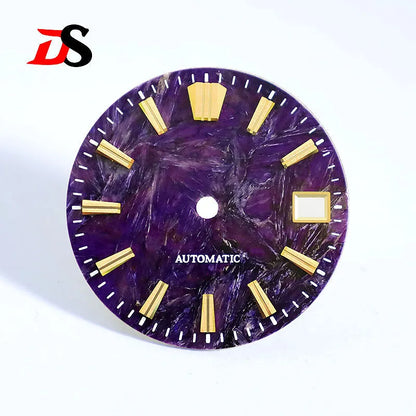28.5mm Dial Purple Dragon Crystal Natural Purple Stone No Lume NH38 Movement 3 O'clock Date/No Date
