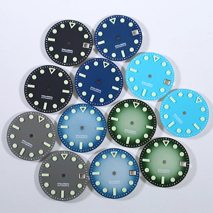 Matte Dial Hollow Index NH35 Dial 28.5mm Blue Lume for NH35 Movement 3 O'clock Date/no Date