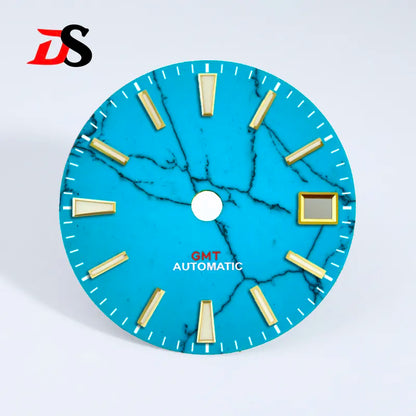 28.5mm Dial Natural Turquoise Dial Blue Lume NH34GMT Movement