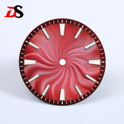 28.5mm Guilloche Dial Silver Index Blue Lume Sterile NH35NH38 Movement 3 O'clock /6O'clock /no Date