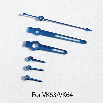 Watch Hands Blue Luminous For VK63/VK64 Movement Fit See-Through Case Fit 28.5mm Skeleton Dial
