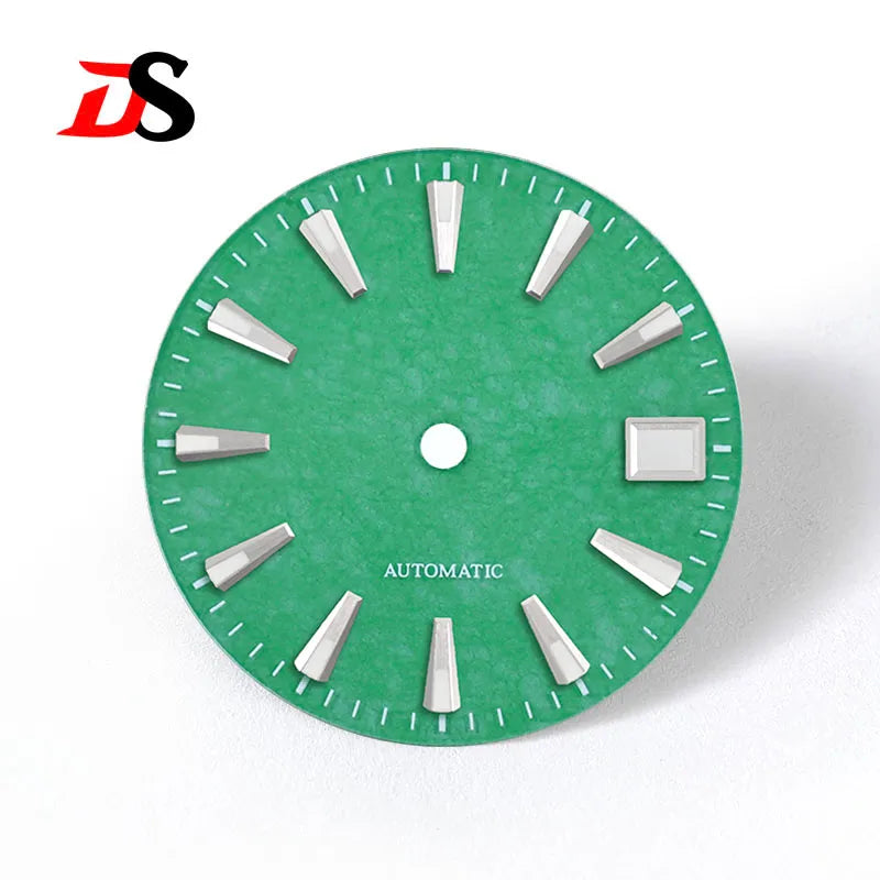 Natural 28.5mm Malay Jade Stone Dial No Lume NH35 NH38 Movement Blue Lume
