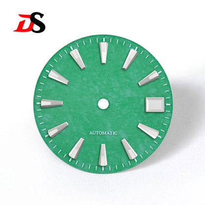 Natural 28.5mm Malay Jade Stone Dial No Lume NH35 NH38 Movement Blue Lume