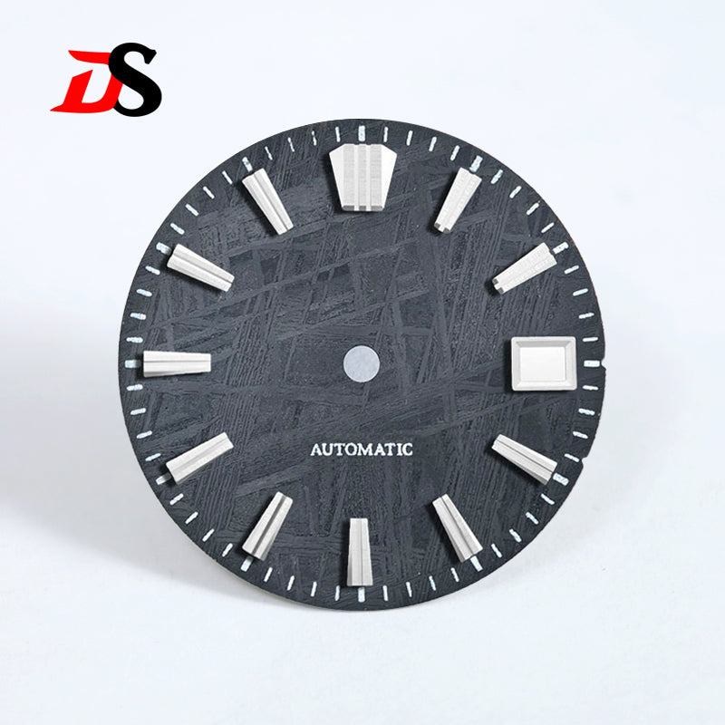 Natural Black Meteorite Automatic Dial Blue-green Lume NH35NH36 28.5mm