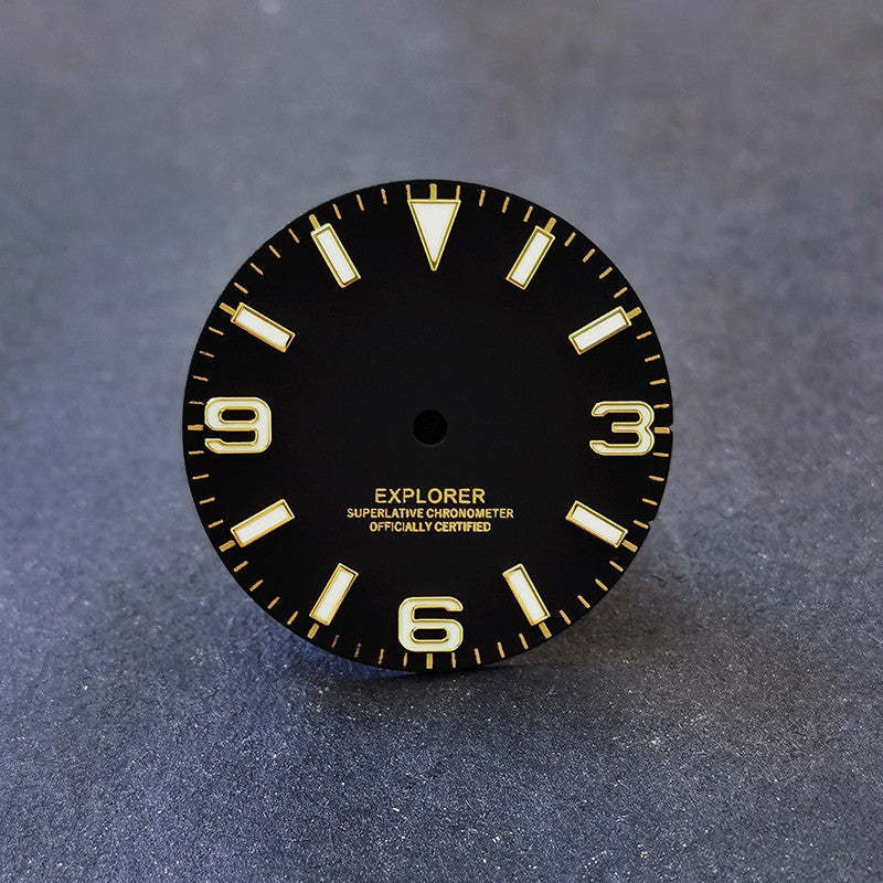 EXPLORER 369 Dial Black white blue Lume