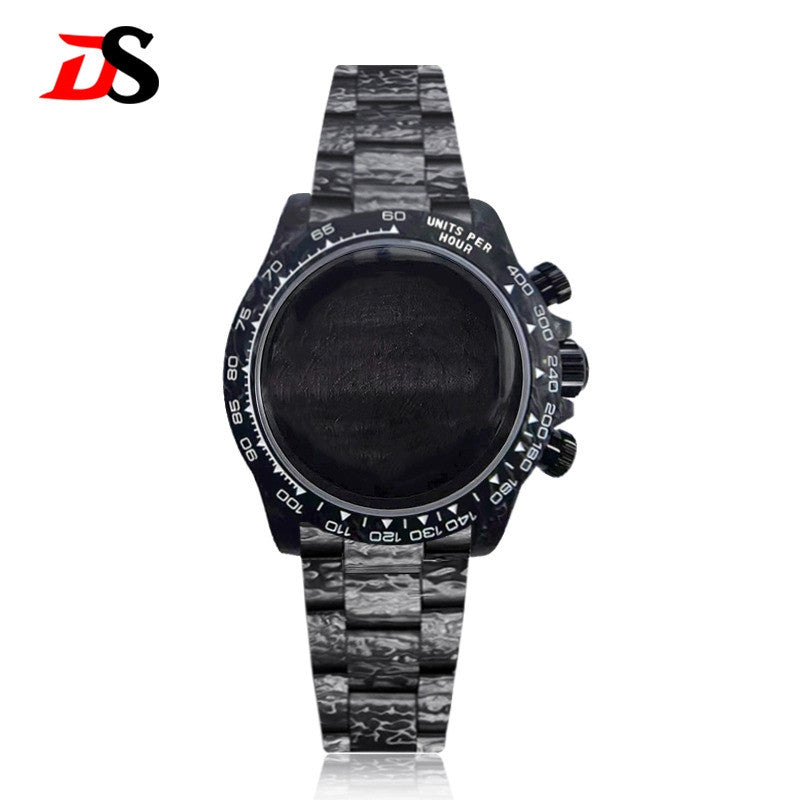 38mm black carbon fiber case bracelet Canvas watch strap case 3atm fit VK63/4130 movement