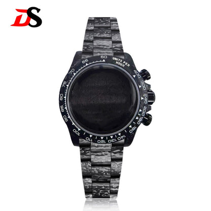 38mm black carbon fiber case bracelet Canvas watch strap case 3atm fit VK63/4130 movement