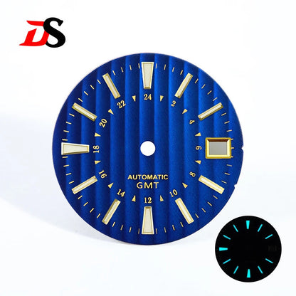 NH35 Dial Bamboo Pattern Gold Text 28.5MM Sunburst Blue Lume for NH34 GMT Movement