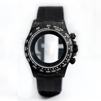 38mm black carbon fiber case bracelet Canvas watch strap case 3atm fit VK63/4130 movement