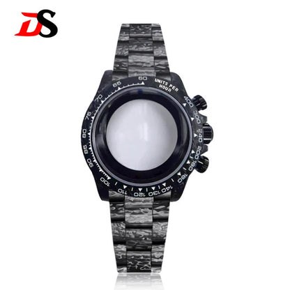 38mm black carbon fiber case bracelet Canvas watch strap case 3atm fit VK63/4130 movement