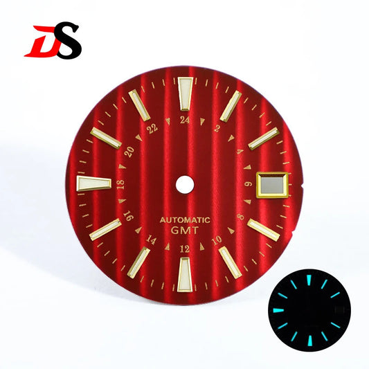 NH35 Dial Bamboo Pattern Gold Text 28.5MM Sunburst Blue Lume for NH34 GMT Movement