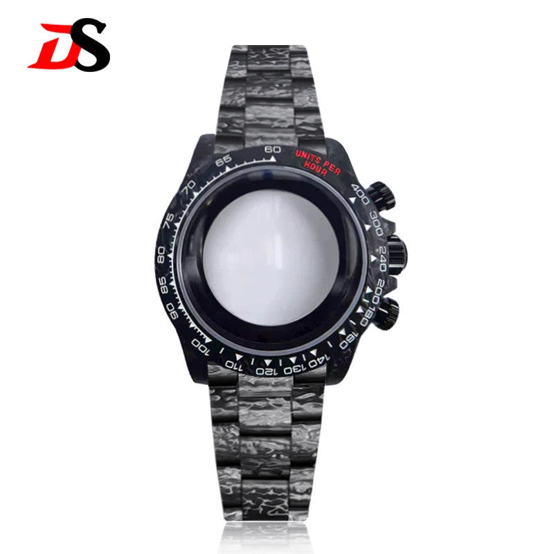 38mm black carbon fiber case bracelet Canvas watch strap case 3atm fit VK63/4130 movement